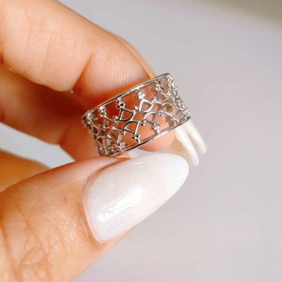Sterling Silver Ring Wide Ring, Women's Band, 925 Silver, Women Statement Ring - Picture 1 of 10